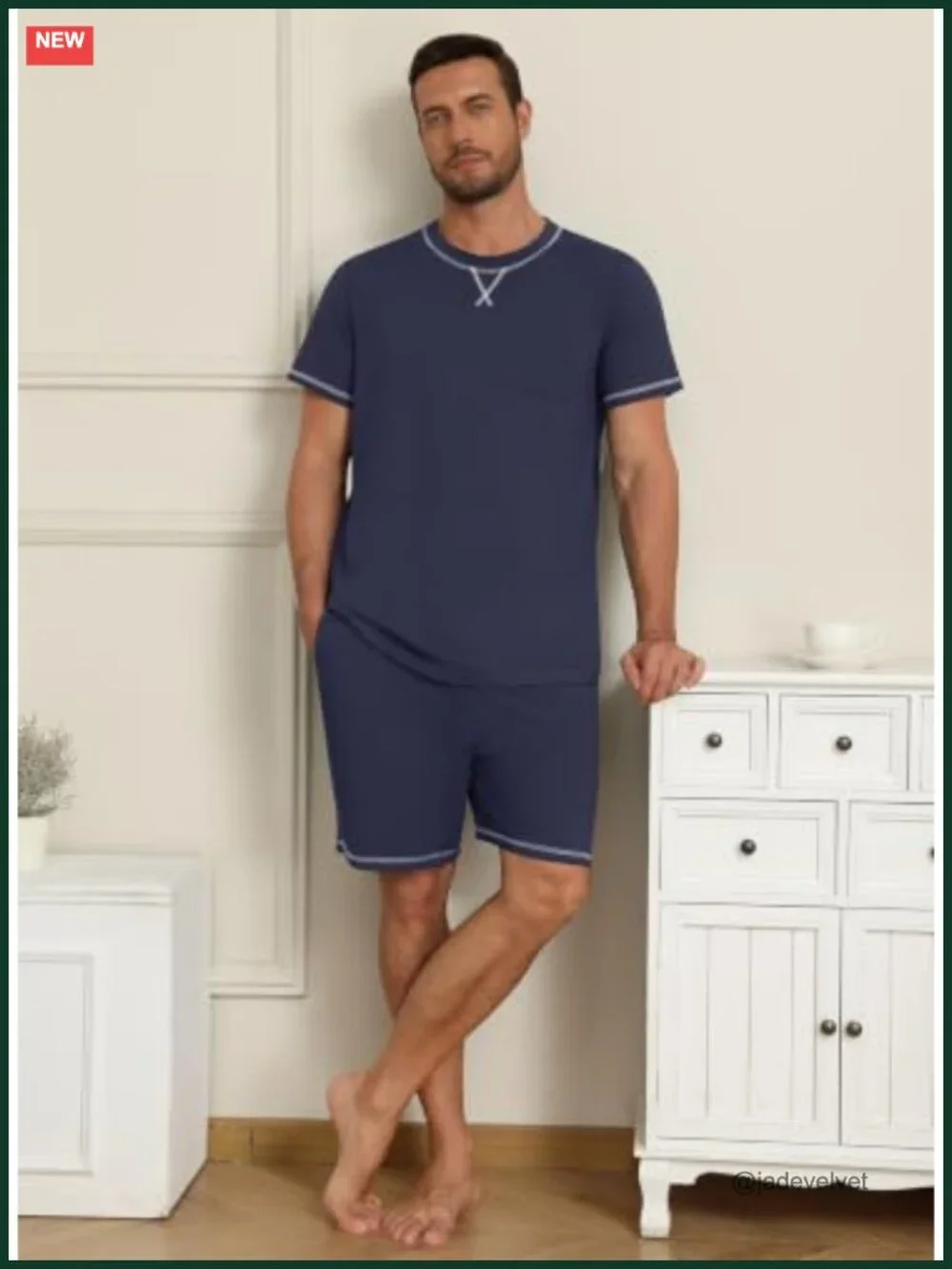 Men's Short Sleeve Pajama Set with Pockets Crew Neck Lounge Set
